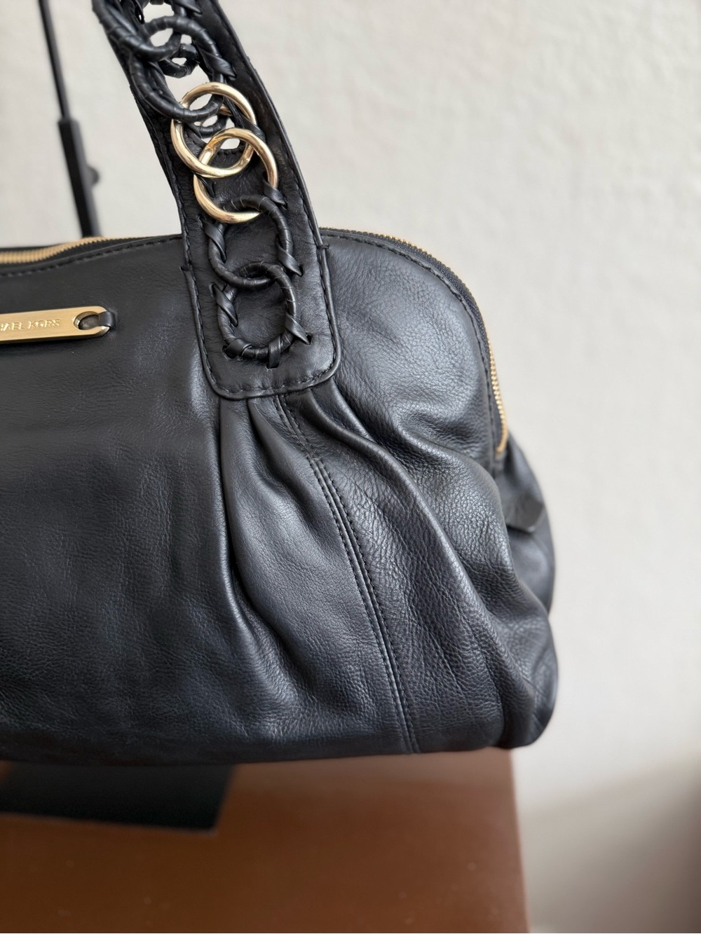 Michael Kors ID Chain Large Black Leather Satchel Handbag MSRP $1,095 - Picture 4 of 17